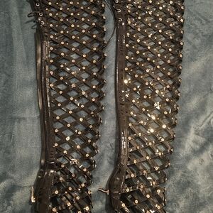 Black Studded Women's Knee-High Boots